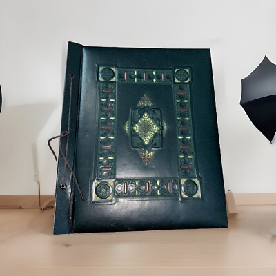 Vintage Tooled Leather Bound Embossed Photo Album Montgomery Ward 1940s-image
