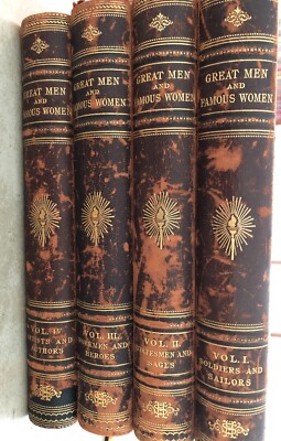 Set of 1894 Great Men and Famous Women, Volumes 1-4. By Horne. Leather Binding-image