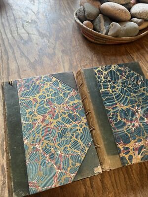 Set of two 3/4 Leather Books: Marbled Covers & Endpapers-image