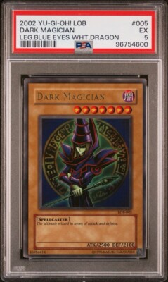YU GI OH PSA 5 DARK MAGICIAN LOB-005 LEGEND BLUE EYES WHITE DRAGON ENGL 2002!-image