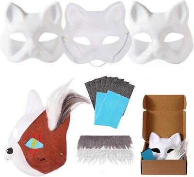 Cat Mask with Fur and Eye Mesh, 13 PCS Fun Therian Masks Kit for FURRY... -image