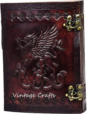 Handmade Vintage Antique Looking Genuine Dragon Leather Bound Journal Notebook-image