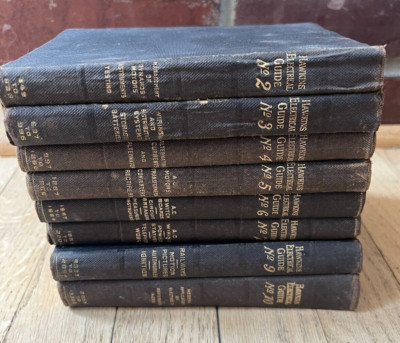 ANTIQUE 1926 FULL SET HAWKINS ELECTRICAL GUIDE VOL. 2-9 GOLD GILT K-image