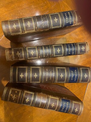 4 antique leather bound books waverly novels from 1800s excellent condition-image
