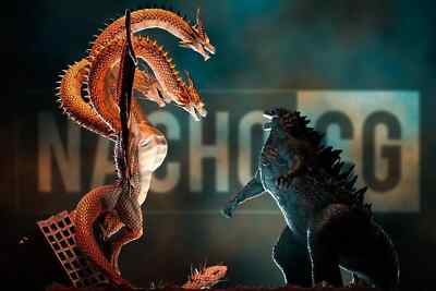 Godzilla vs. King Ghidorah Diorama Sculpture Statue Model Kit Unpainted/Unass-image