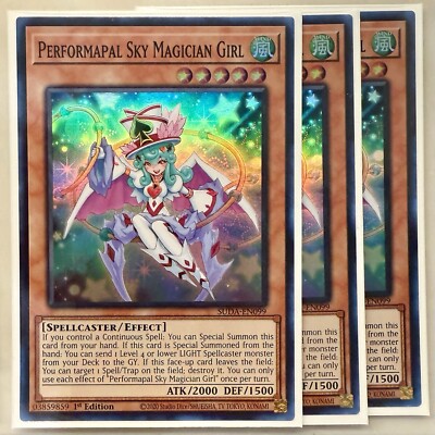 Yugioh! 3x Performapal Sky Magician Girl SUDA-EN099 Super Rare 1st Ed NM-image