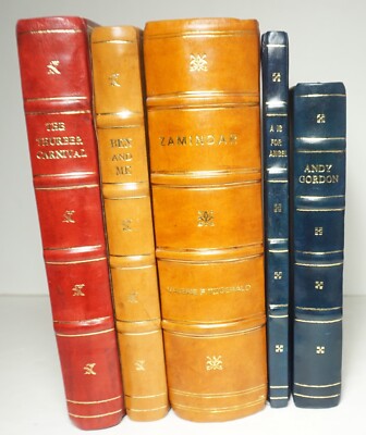 5 Book Lot Fine Custom Leather Binding Decorative Decor Staging Books-image