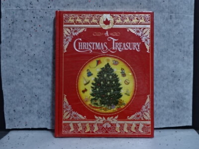A CHRISTMAS TREASURY BOOK LEATHERBOUND HARD COPY SANTA CLAUS HOLIDAY TREE NEW!!!-image