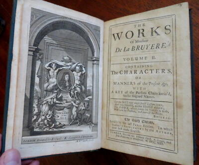 Jean de la Bruyere French Philosopher Collected Works 1713 Rowe leather 2 v. set-image