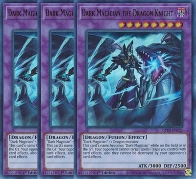 Yugioh Dark Magician the Dragon Knight x 3 1st Edition Ultra Rare NM - Free Holo-image