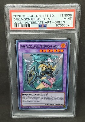 Yugioh PSA 9 MINT Dark Magician Girl the Dragon Knight Alt Art Green DLCS-EN006-image