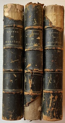 (Set of 3) MOLIERE: OEUVRES COMPLETES [Variorum] Ed. Louandre 1880s? 1/2 Leather-image