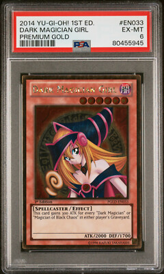2014 YUGIOH 1ST ED PGLD-EN033 DARK MAGICIAN GIRL GOLD RARE PSA 6 EX #80455945-image