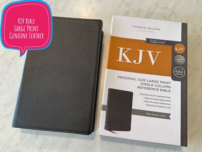 KJV Personal Size Large Print Reference Bible Black Genuine Leather-image