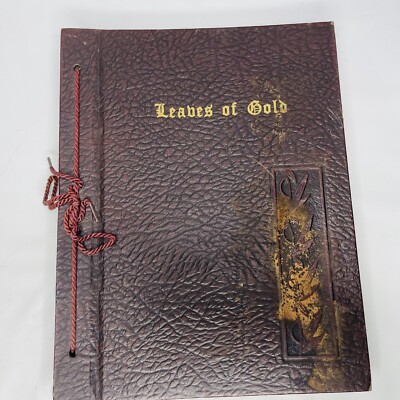 VINTAGE LEAVES OF GOLD 1948 LEATHER BOUND BOOK CHRISTIAN PRAYERS PHRASES GOD-image