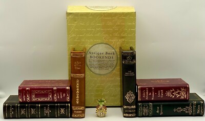 ANTIQUE Vintage LEATHER Bookends Lke Stacks of Old Books Gold Accents SECRET BOX-image