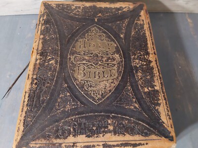 Leather Bound Family Bible 1871 Illustrated Polyglot Old/New Testaments Photos-image