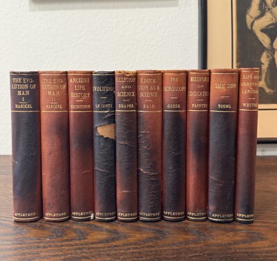 Antique Appleton Volume Set Of 10 Leather Bound Books 1896 Science & History-image