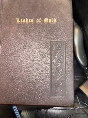 VINTAGE LEAVES OF GOLD 1948 LEATHER BOUND BOOK CHRISTIAN PRAYERS PHRASES GOD-image