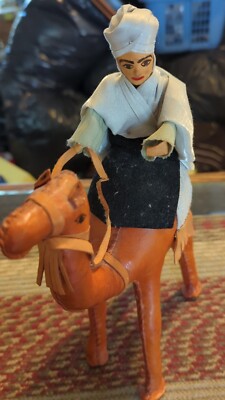 Leather Bound Wrapped Camel Figurine with Rider Very Good Condition  -image