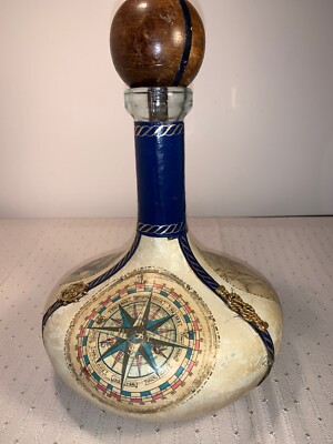 Vintage Leather Bound Wine Decanter Italy Nautical. 11” Tall 7 1/2” At Base-image