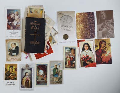 Lot HOLY CARDS-Lace + The Following of Christ Thomas A. Kempis Regina Press 1952-image