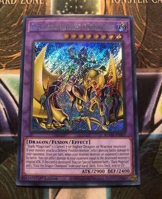 * DARK MAGICIAN THE DRAGON KNIGHT OF MAGIC * 1ST SECRET RARE BLMR-EN001 YUGIOH!-image