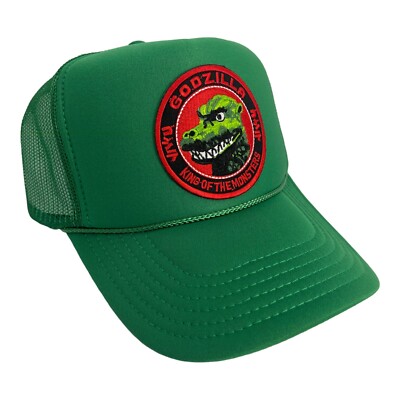 NEW GODZILLA CLASSIC GREEN HAT 5 PANEL HIGH CROWN TRUCKER SNAPBACK VINTAGE-image