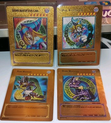 (x4) Yugioh - Gold Foil Fan Art SP - Dark Magician & Magician Girl - Konami CCG -image