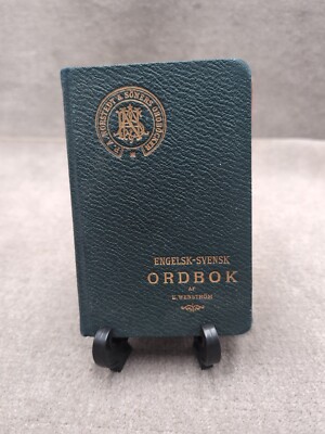 English-Swedish Dictionary Black Leather Bound Book E. Wenstrom 1905 Ordbok -image