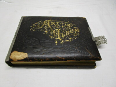 1800s Leather Bound Art Photograph Album Book with 68 Photos-image