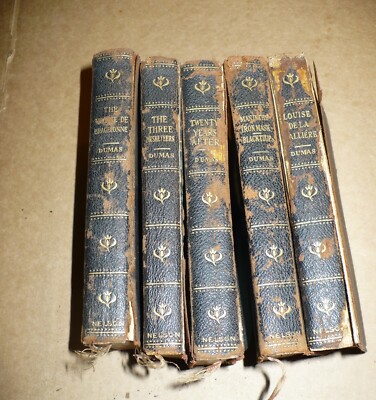 Vintage Alexandre Dumas Five volume Set Leather Cover Thomas Nelson & Son's-image