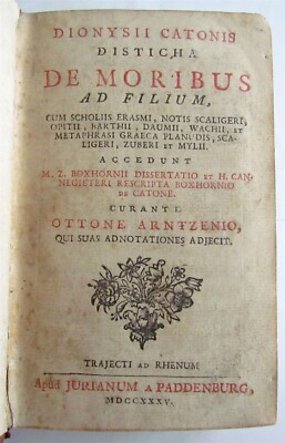 1735 DISTICHA DE MORBIUS AD FILIUM antique Distichs of Cato by Dionisii Catonis-image