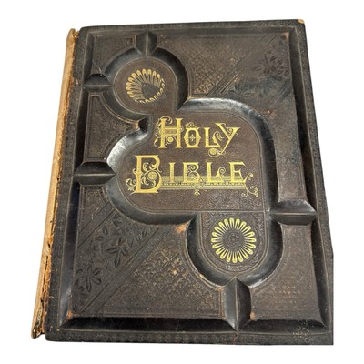 Antique Oversize Leather Bound Family Bible-image