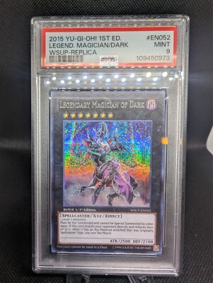 Yu-Gi-Oh, PSA 9 Legendary Magician Of Dark 1st EDITION REPLICA World Superstars-image