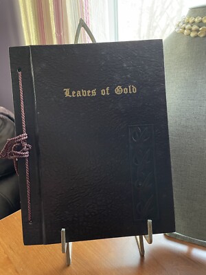 VINTAGE 1948 LEAVES OF GOLD LEATHER BOUND THREE RING BILDER ANTHOLOGY BOOK-image