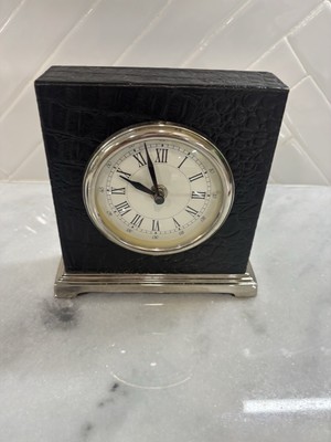  Faux Croc Leather Bound Shelf Mantel Clock w/Silver Base-image