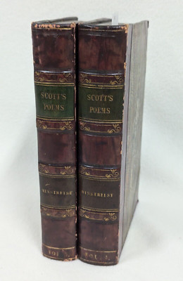 Poetical Works Sir Walter Scott Deep Rich Leather c1833 Volume 3 & 4 Minstrelsy-image