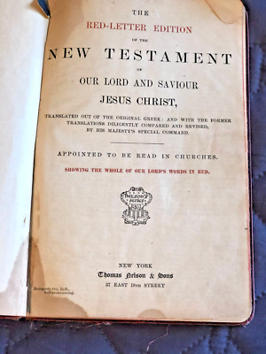 RED LETTER TESTAMENT Thomas Nelson & Sons Red Leather Bound c. 1935-image
