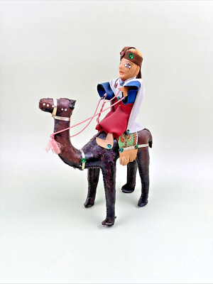 Leather Bound Wrapped Camel Figurine with Rider Excellent Condition  -image