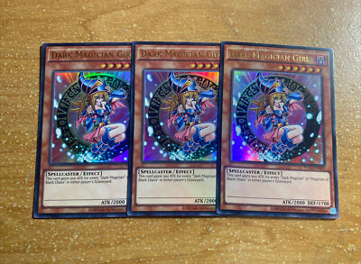 🔥 3x YUGIOH DARK MAGICIAN GIRL YGLD-ENB03 ULTRA RARE HOLOFOIL NM PLAYSET-image