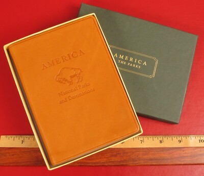 VINTAGE LEATHER BOUND GOLD EDGE BOOK FEATURING AMERICA THE NATIONAL PARKS RARE !-image