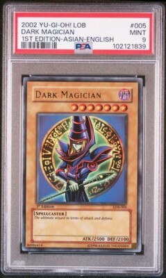 PSA 9 2002 Dark Magician LOB-005 1st ED Ultra Rare Asia English YuGiOh Card Mint-image