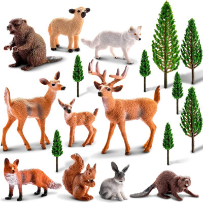 18 Pcs Forest Animals Figurines Woodland Toys Model Trees Kit... -image