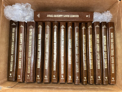Louis L'Amour Collection GENUINE Deluxe LEATHER 114 book lot NOT Leatherette-image