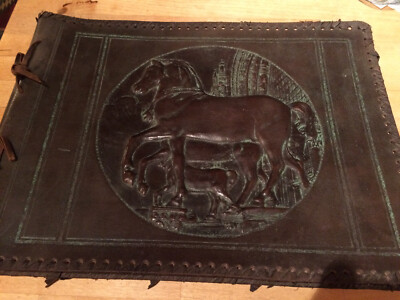 Scrapbook or Photo Album Antique 1930's (Horse Embossed Leather Bound)-image