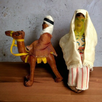 Leather Bound Wrapped Camel Figurine with Rider & Lady Vintage-image
