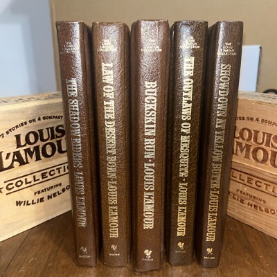 Louis L'Amour Collection Western Novels Lot of 5 GENUINE Leather Shadow Riders-image