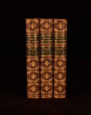 c1890 3 Vol Charles Knight Half-Hours With Best Authors Illus Calf Relfe Binding-image