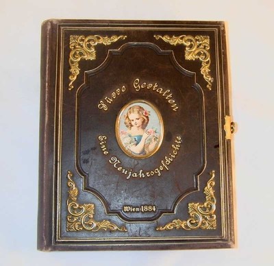 Antique Box Tooled Leather Bound Book Ormolu Decoration-image